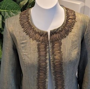 Chico's Linen Mettalic Green Jacket Blazer Size 1